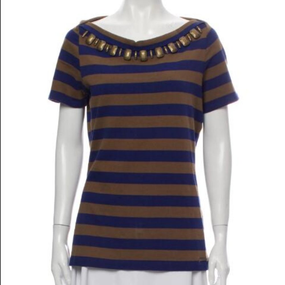 Authentic BURBERRY BRIT Striped Bateau Neckline T-Shirt